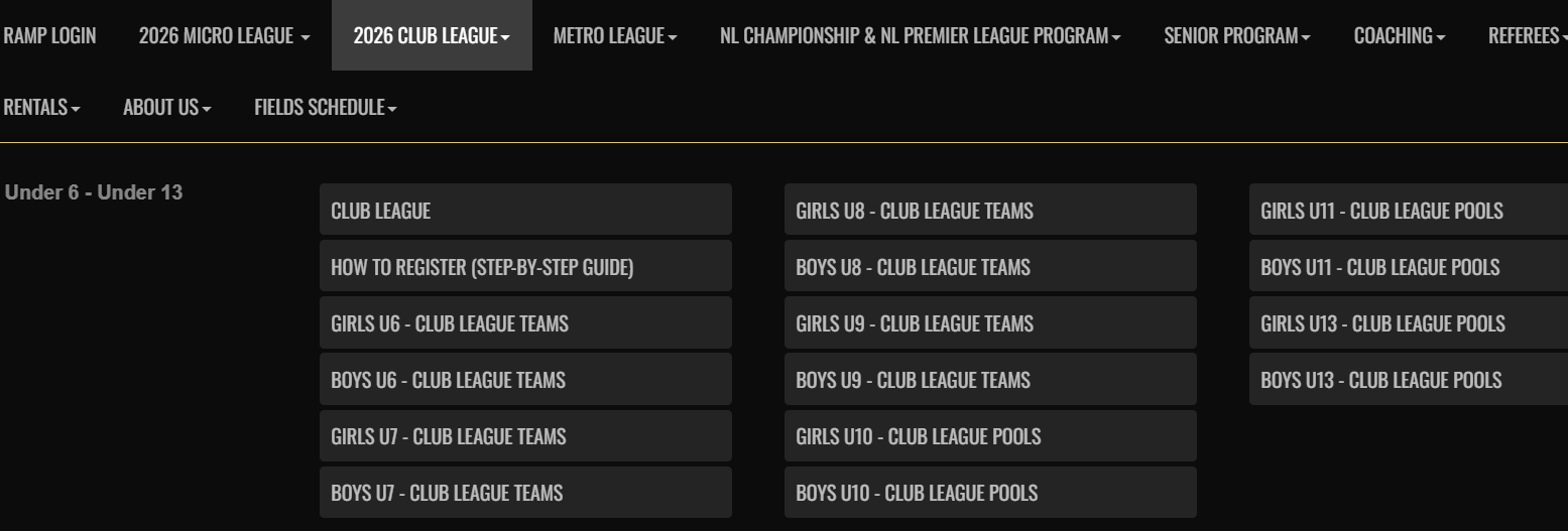 2026 Club League Schedules